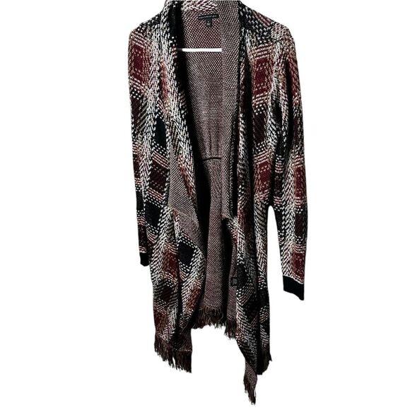 Signature I open front plaid cardigan size small fringe - Picture 2 of 8